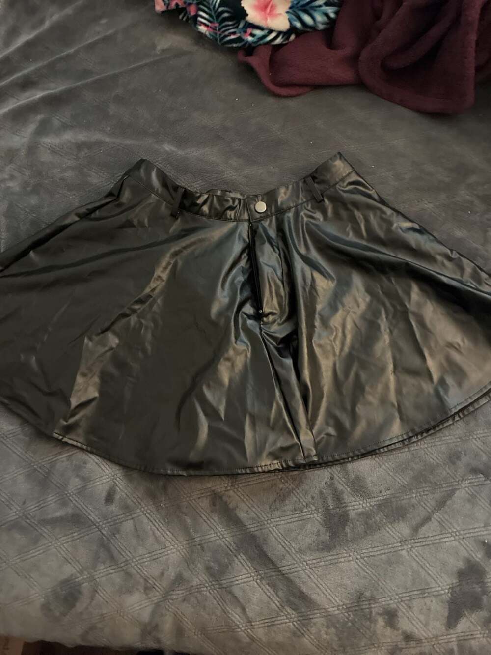 SHEIN MOD Faux Leather Flared Mini Skirt